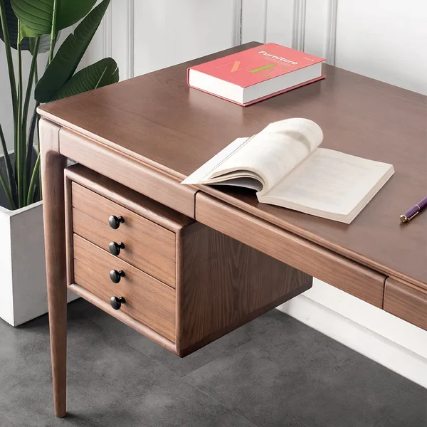 Desk en Noyer et Frêne, Style Moderne, 140 cm, 5 Tiroirs